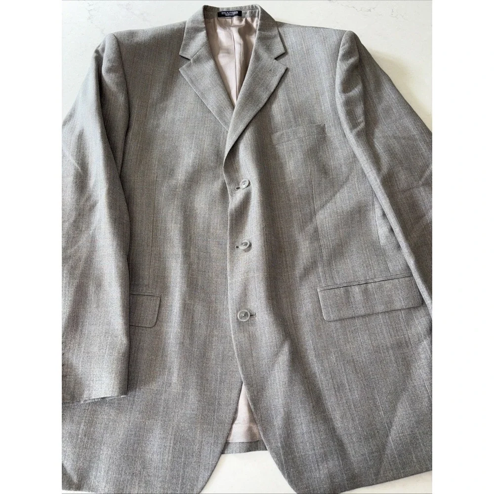 Stafford Mens 46 L Tan Windowpane Silk/Wool Blend Suit Jacket 46L Coat‎ 3 Button